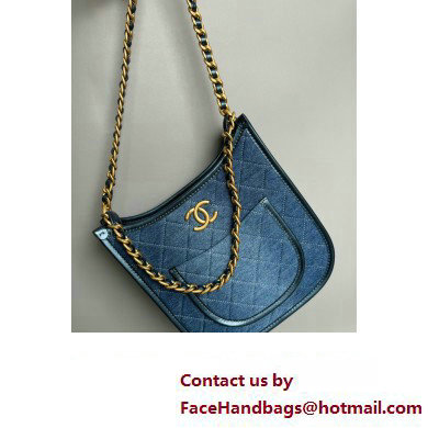 Chanel Washed Denim & Gold-Tone Metal Hobo Handbag AS4532 Blue 2024 - Click Image to Close